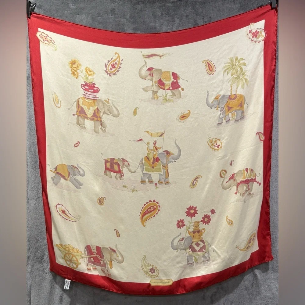 Salvatore Ferragamo Scarf  100% Silk Elephant  Print Multicolored Vintage